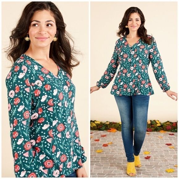 NEW Matilda Jane Green Floral Yesteryear Tunic Med - Picture 1 of 3